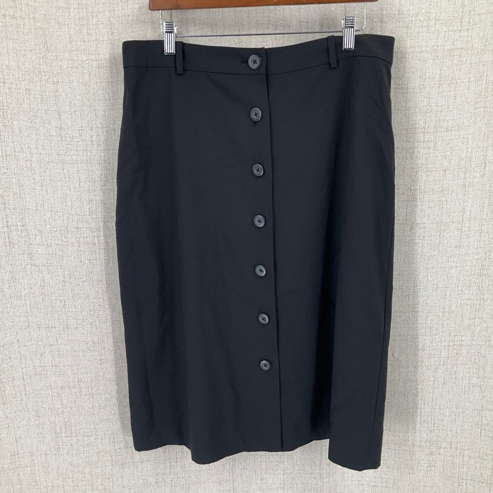 J. Jill Skirt Womens 14 Black Wool Button Front Midi Classic Minimalist Office